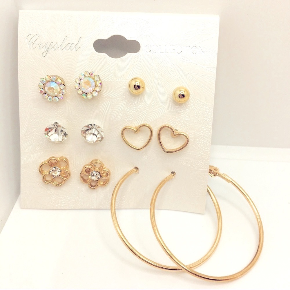 EARRINGS CRYSTAL 6 PAIRS PIERCED! VERY BRILLIANT!!
